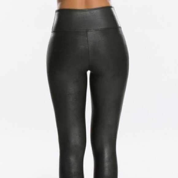SPANX Like New Black Faux Leather Leggings Style #2437 Size Large - Picture 9 of 12